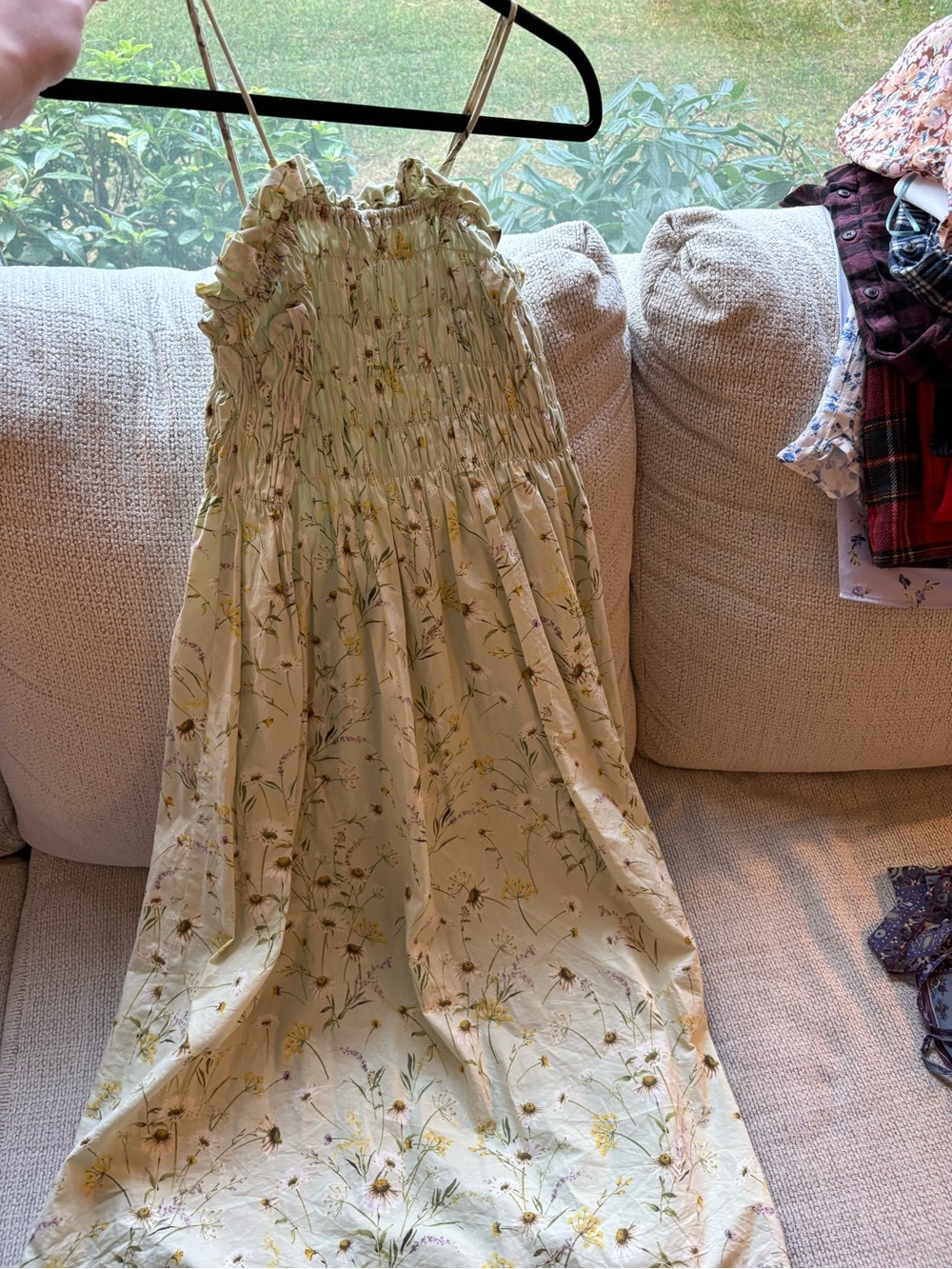 Light Green Floral Midi Dress with Smocked Bodice